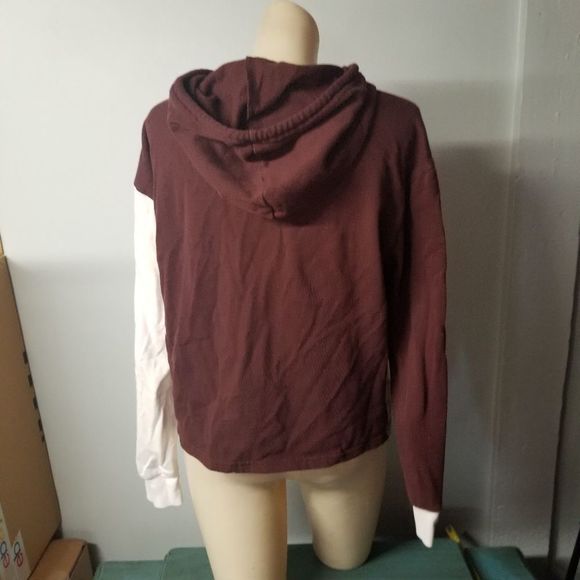 Cotton poly blend block color tie pullover hoodie sweatshirt color way brown gra - Picture 5 of 6